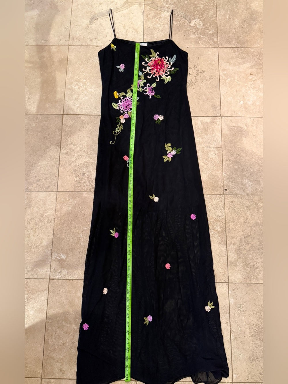 Rimini Black Maxi Dress with Pink & Green Floral Embroidery - Picture 7 of 7